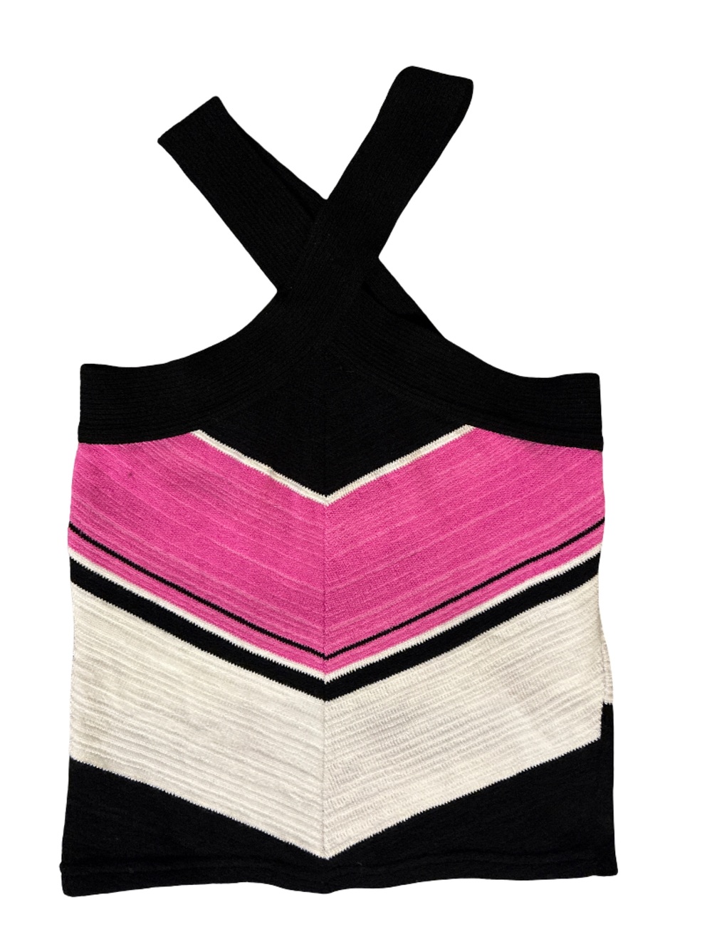 Off-the-Shoulder Chevron Knit Top in Black, Pink & Cream